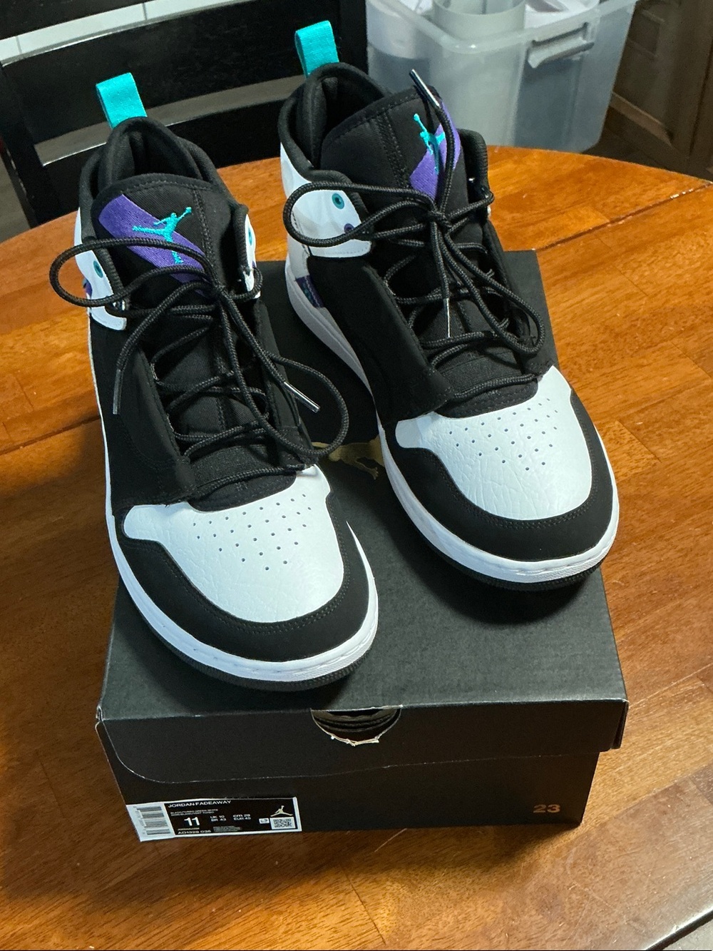Jordan Fadeaway Black White Teal Purple Sneakers